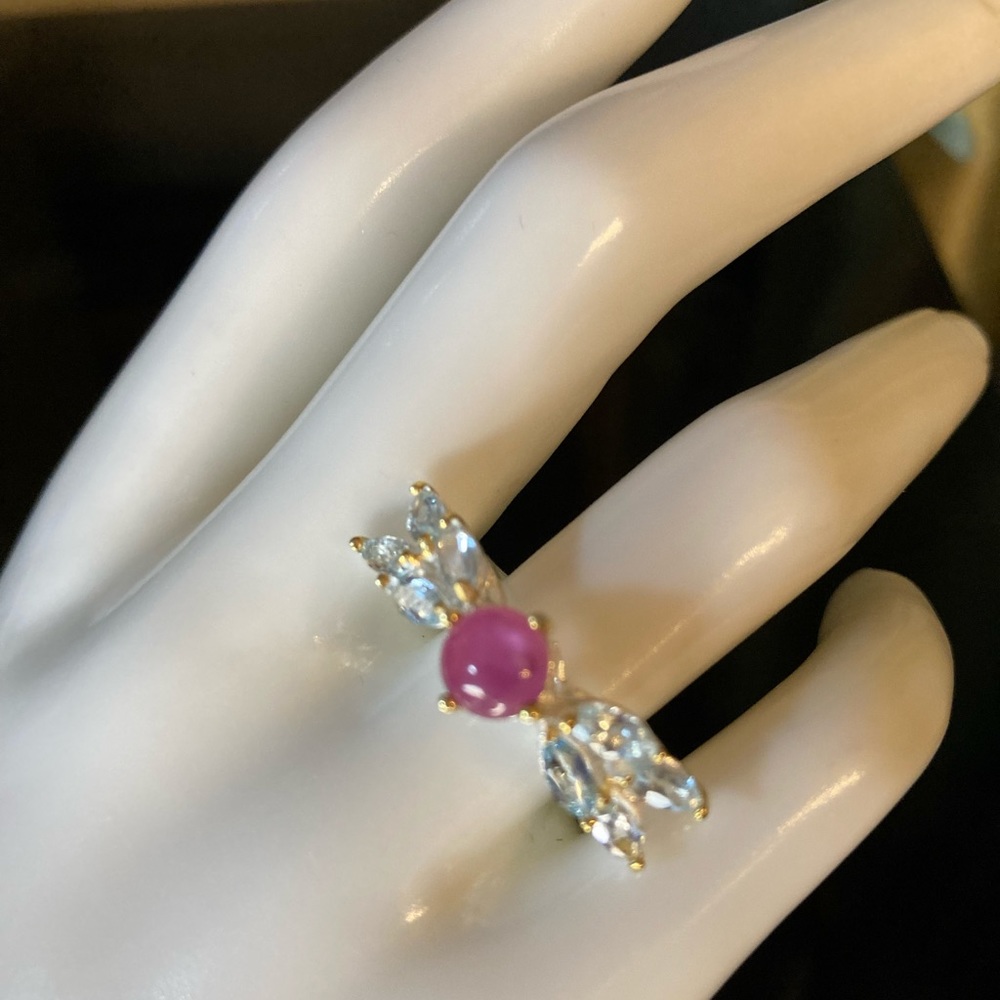Genuine Ruby With Sky Blue Topaz Ring - image 4